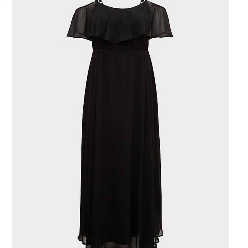 Black Cold Shoulder Chiffon Maxi Dress